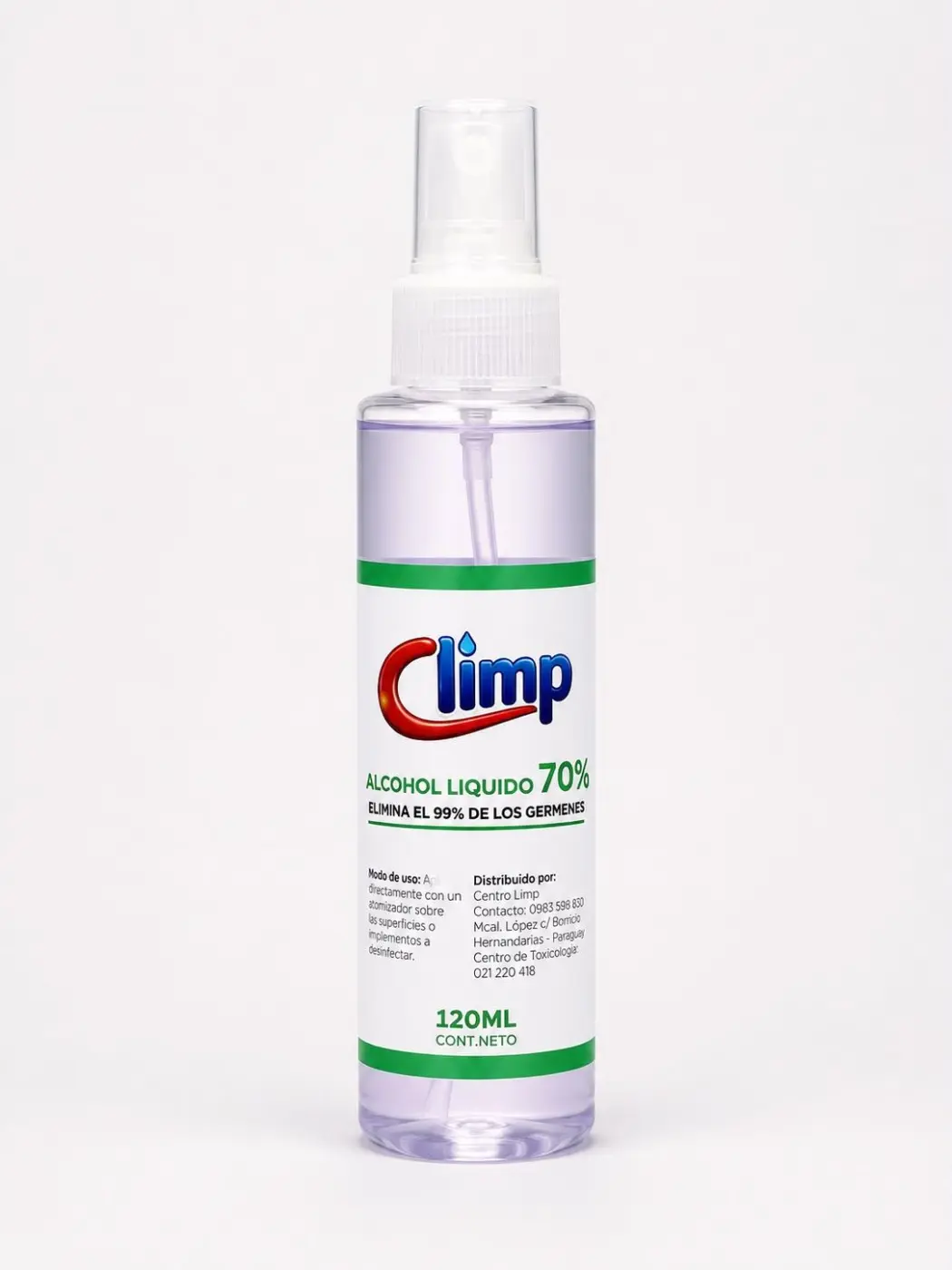 ALCOHOL LIQUIDO AL 70%, 120ML. CLIMP