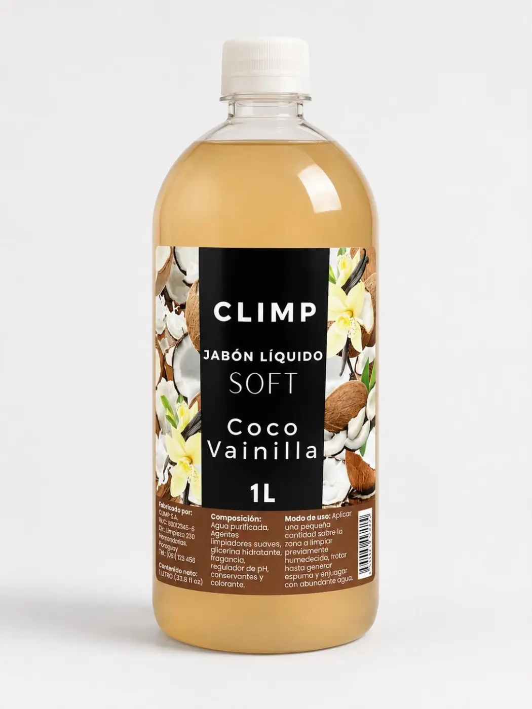 JABÓN LIQUIDO TOCADOR COCO VAINILLA, 1LT CLIMP