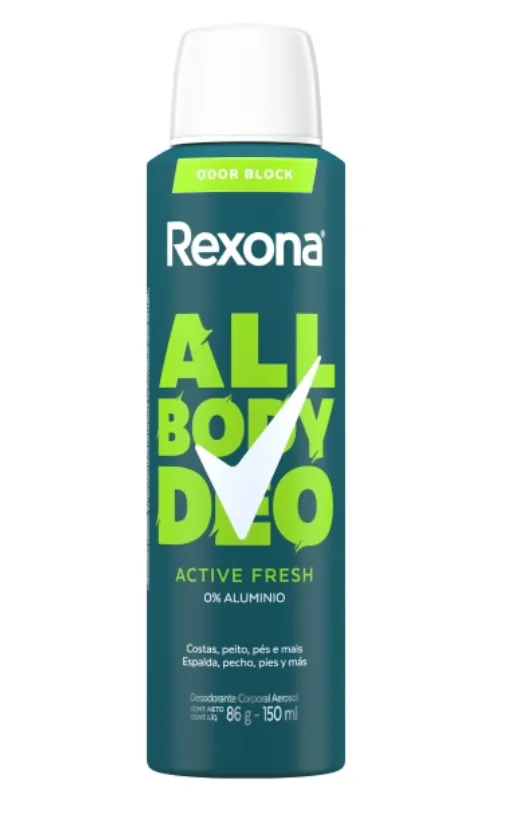 DESODORANTE AEROSOL ALL BODY DEO ACTIVE FRESH, REXONA 150ML
