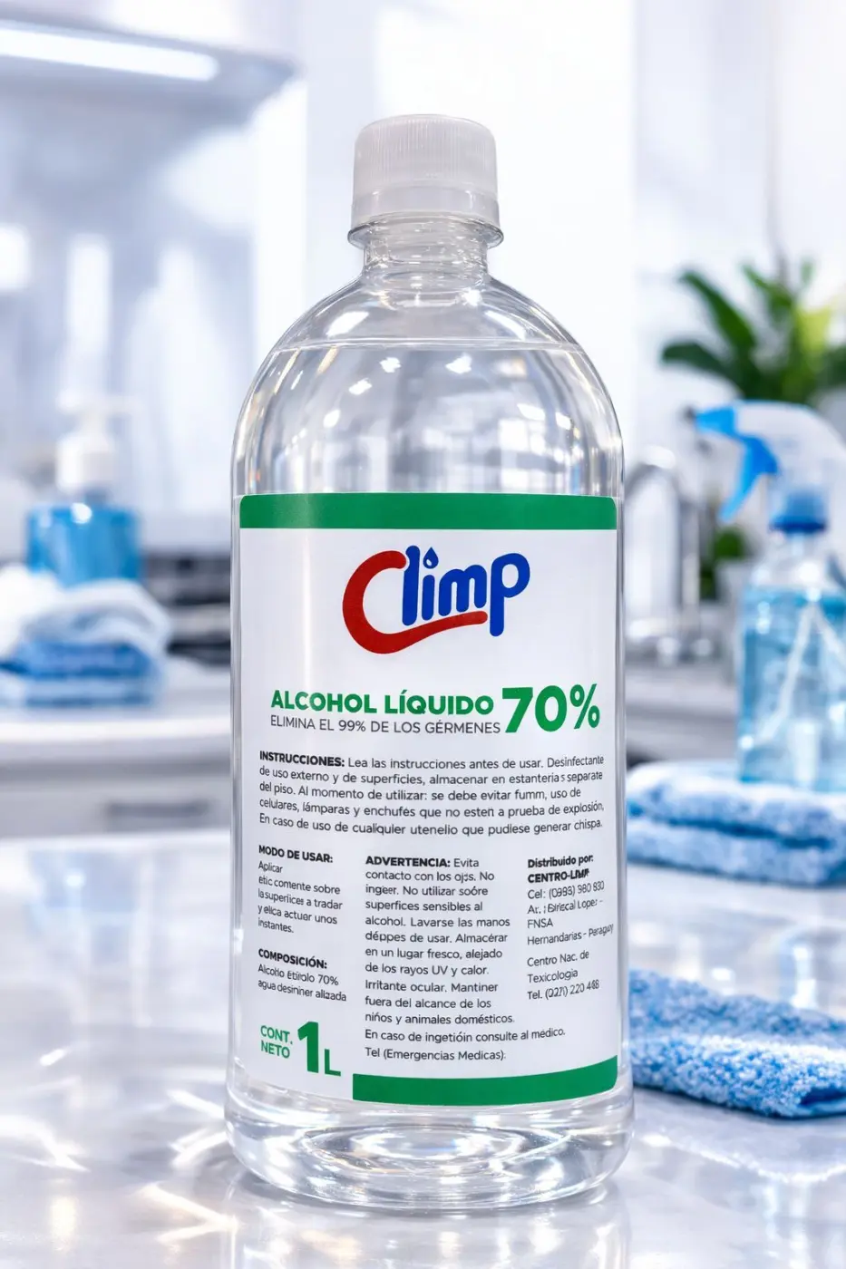 ALCOHOL LIQUIDO AL 70%, 1L.  CLIMP
