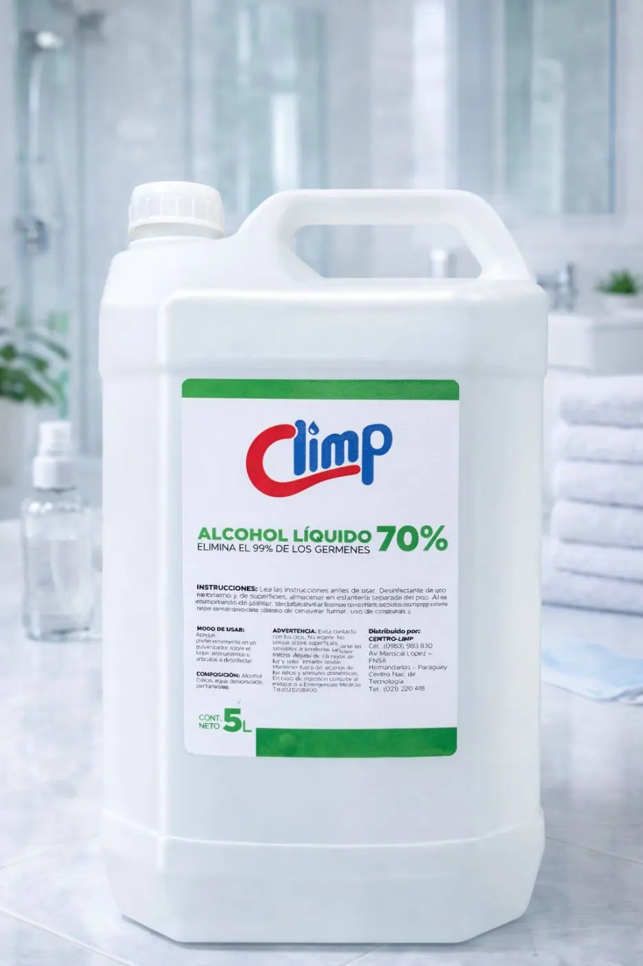 ALCOHOL LIQUIDO AL 70%, 5L.  CLIMP