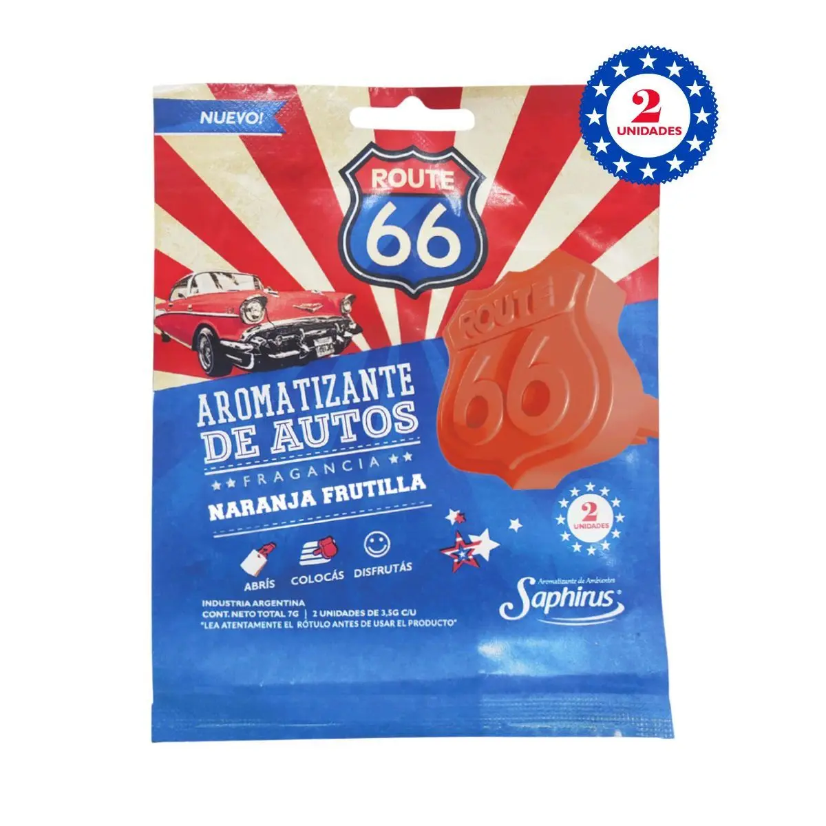 PERFUME AUTOMOTIVO ROUTE 66 NARANJA FRUTILLA - 2 UNIDADES