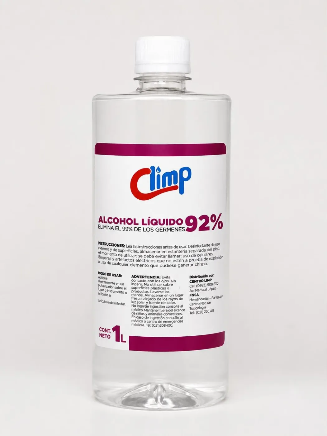 ALCOHOL LIQUIDO 92% 1L. CLIMP
